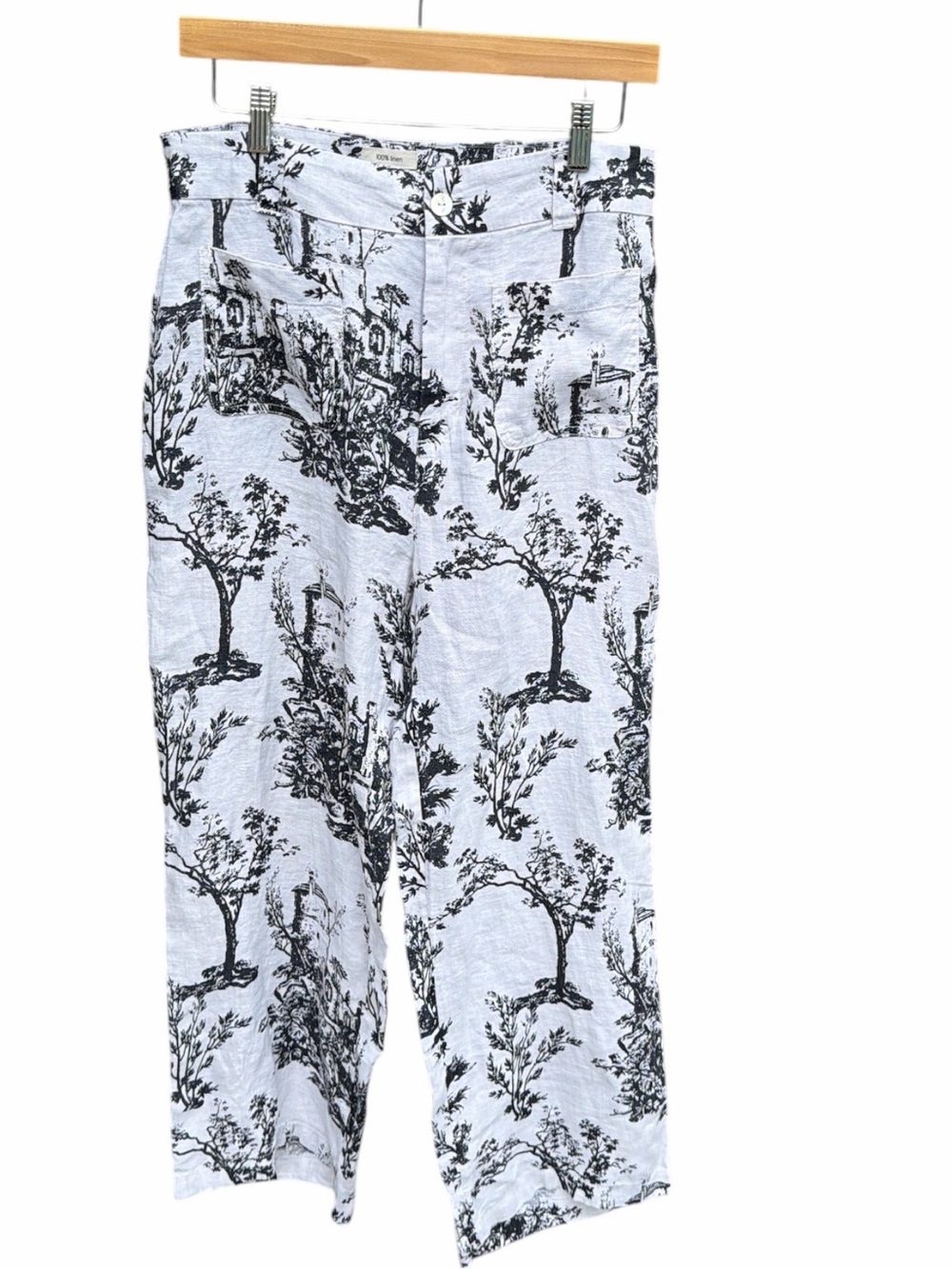 Joie 100% Linen Wide Leg Pants Black White Toile Print Relaxed Coastal Size 10 - Picture 2 of 5
